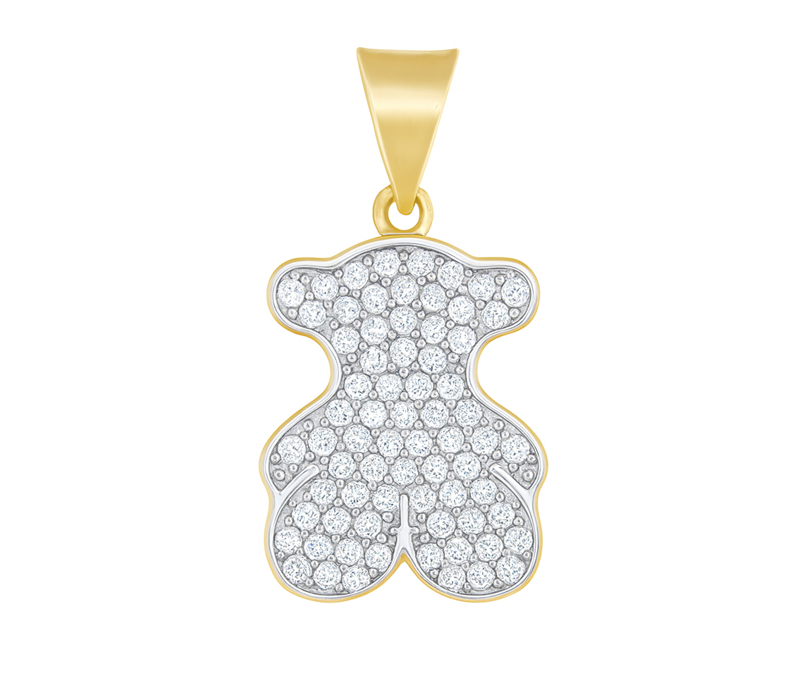 PENDENTIF OURSON EN OR JAUNE ET BLANC SERTI D'UN PAVÉ DE CUBIQUES ZIRCONIAS - MB ANIM06 - BIJOUX D'IMPORTATION