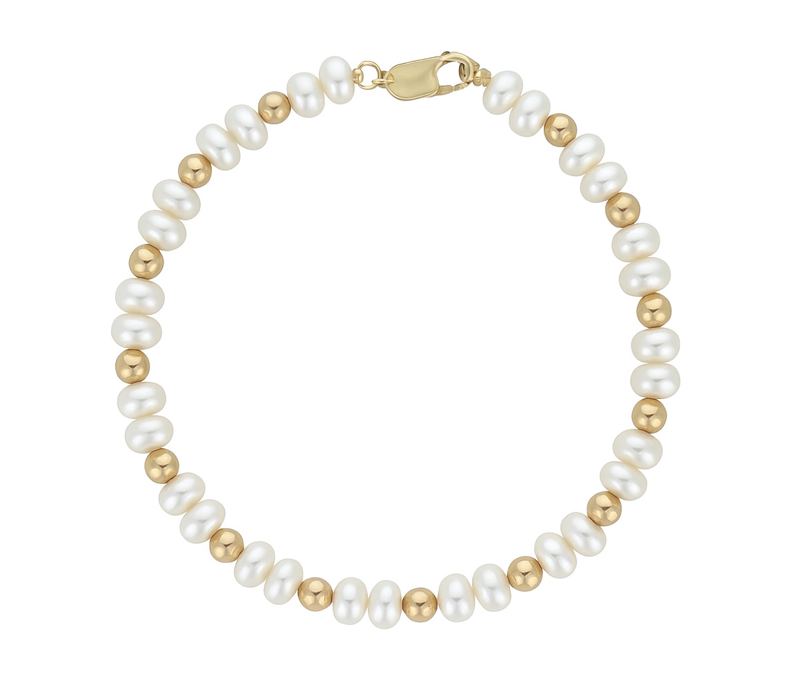 BRACELET DE PERLES D'EAU DOUCE ET BILLES DORÉES - AR 1420/75/4W - PERLE D'IMPORTATION