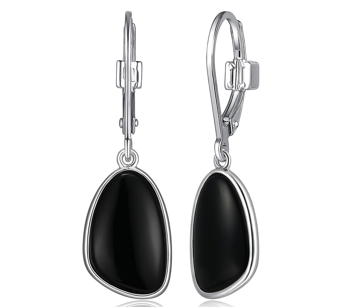BOUCLES ELLE EN ARGENT RHODIÉ SERTIES D'AGATES NOIRES - PJ R2LCQM2703 - ELLE