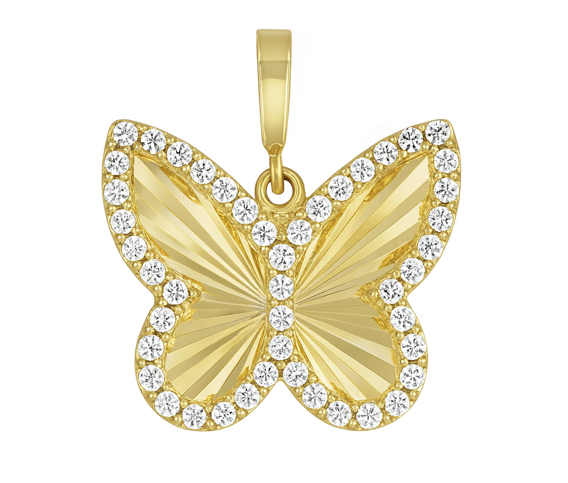 PENDENTIF PAPILLON EN OR JAUNE SERTI DE CUBIQUES ZIRCONIAS - MB ANIM26 - BIJOUX D'IMPORTATION