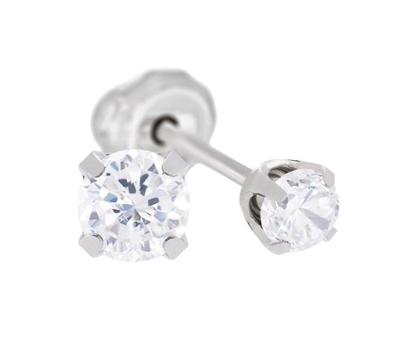 BOUCLES DE PERÇAGE EN OR BLANC SERTIES DE CUBIQUES ZIRCONIAS (*PERÇAGE GRATUIT) - IN 129E - PERÇAGE