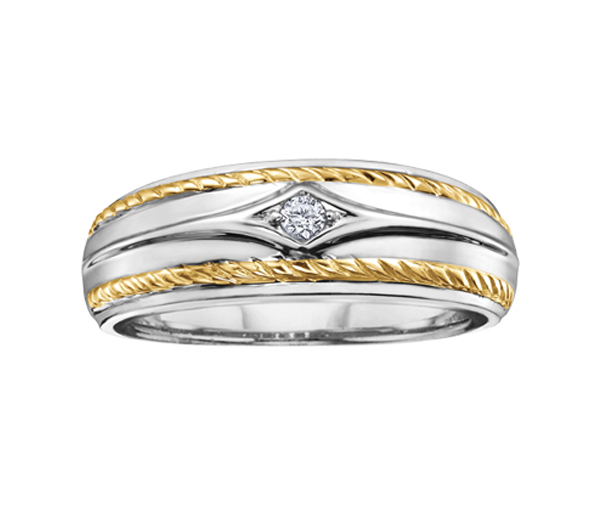 BAGUE EN OR 2 TONS SERTIE D'UN DIAMANT CANADIEN - CR AM204 - DIAMANT CANADIEN