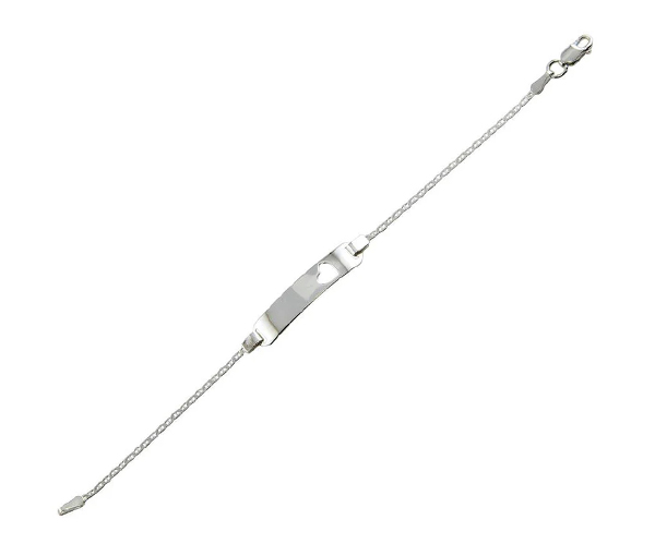 BRACELET D'IDENTITÉ AVEC COEUR AJOURÉ POUR ENFANT EN ARGENT RHODIÉ - SP DIB00043RH - BIJOUX D'IMPORTATION