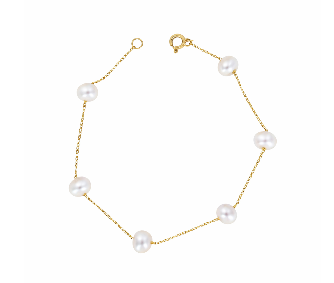 BRACELET EN OR JAUNE À MAILLE SINGAPOUR SERTI DE PERLES D'EAU DOUCE - DM BNWK1300Y - PERLE D'IMPORTATION