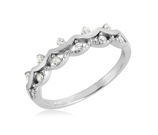 BAGUE STYLE COURONNE EN ARGENT RHODIÉ SERTIE DE CUBIQUES ZIRCONIAS - SP BGR01071/5 - BIJOUX D'IMPORTATION