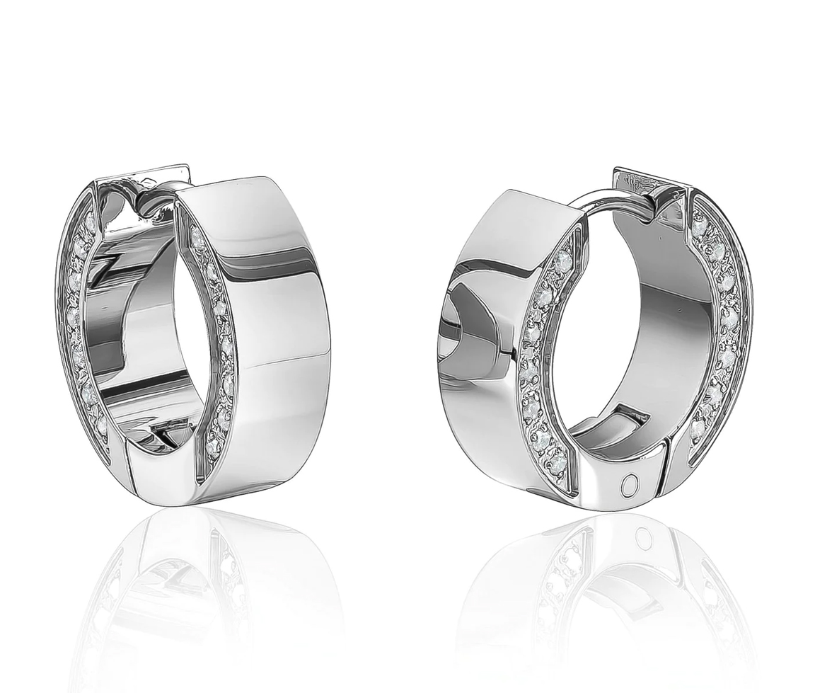 BOUCLES HUGGIES EN ACIER SERTIES DE CUBIQUES ZIRCONIAS - IG SEA231 - ITALGEM