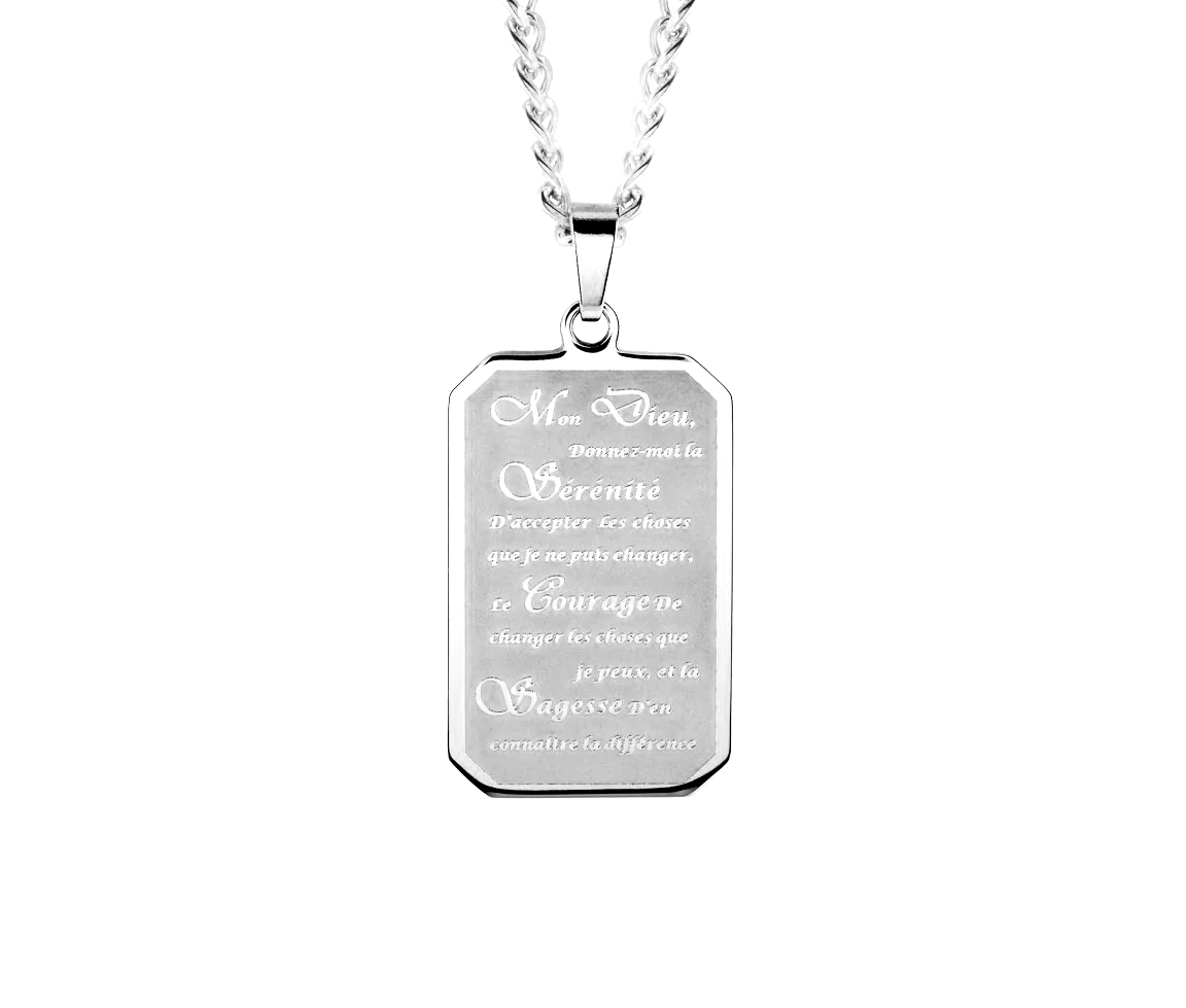 PENDENTIF DOG TAG PRIÈRE DE LA SÉRÉNITÉ ET SA CHAINE EN ACIER - IG SP149 - ITALGEM