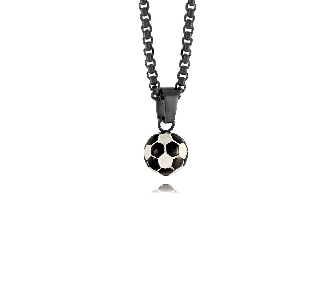 PENDENTIF BALLON DE SOCCER EN ACIER/PVD BLANC ET NOIR AVEC SA CHAINE - IG SP401 - ITALGEM