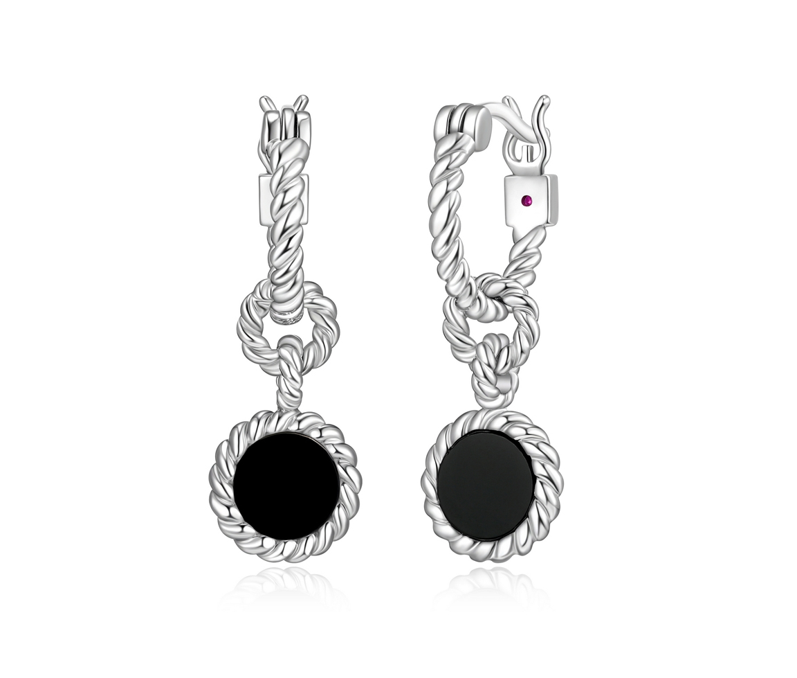 BOUCLES ANNEAUX ELLE AVEC AGATES NOIRES - PJ R2LCLH270J - ELLE
