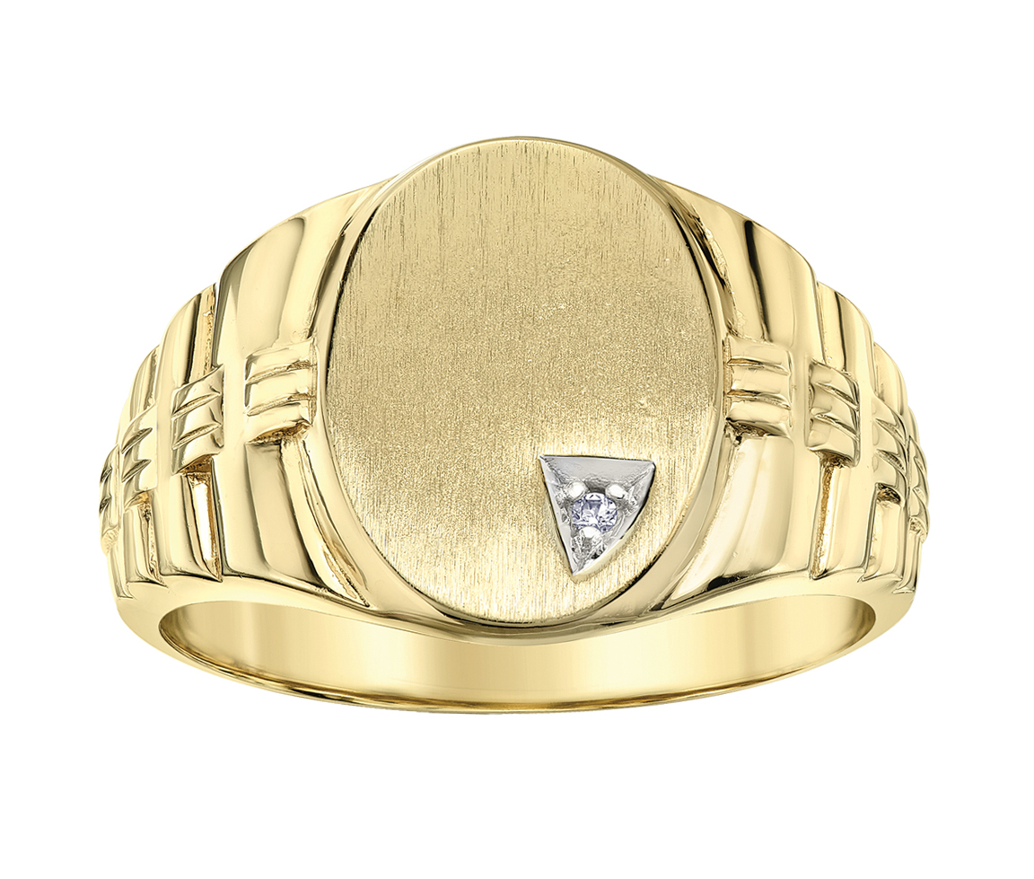 BAGUE CHEVALIÈRE EN OR JAUNE SERTIE D'UN DIAMANT - CR DA208 - BIJOUX CANADIEN