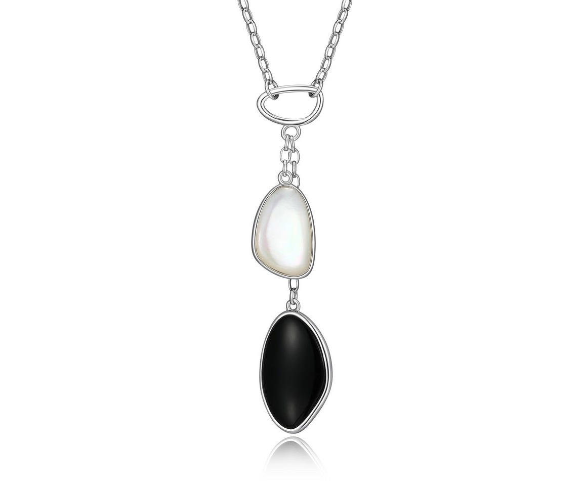 COLLIER AVEC NACRE BLANCHE ET AGATE NOIRE - PJ R0LBVB2746 - ELLE