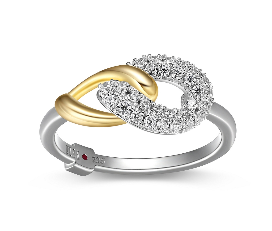 BAGUE 2 OVALS EN TRELACÉS EN ARGENT RHODIÉ/PVD OR 2 TONS SERTIE DE CUBIQUES ZIRCONIAS - PJ R4LAFN97AC - ELLE