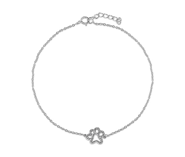 CHAINE DE CHEVILLE EN ARGENT RHODIÉ AVEC PATTE DE CHIEN SERIE DE CUBIQUES ZIRCONIAS - SP BGF00039 - BIJOUX D'IMPORTATION