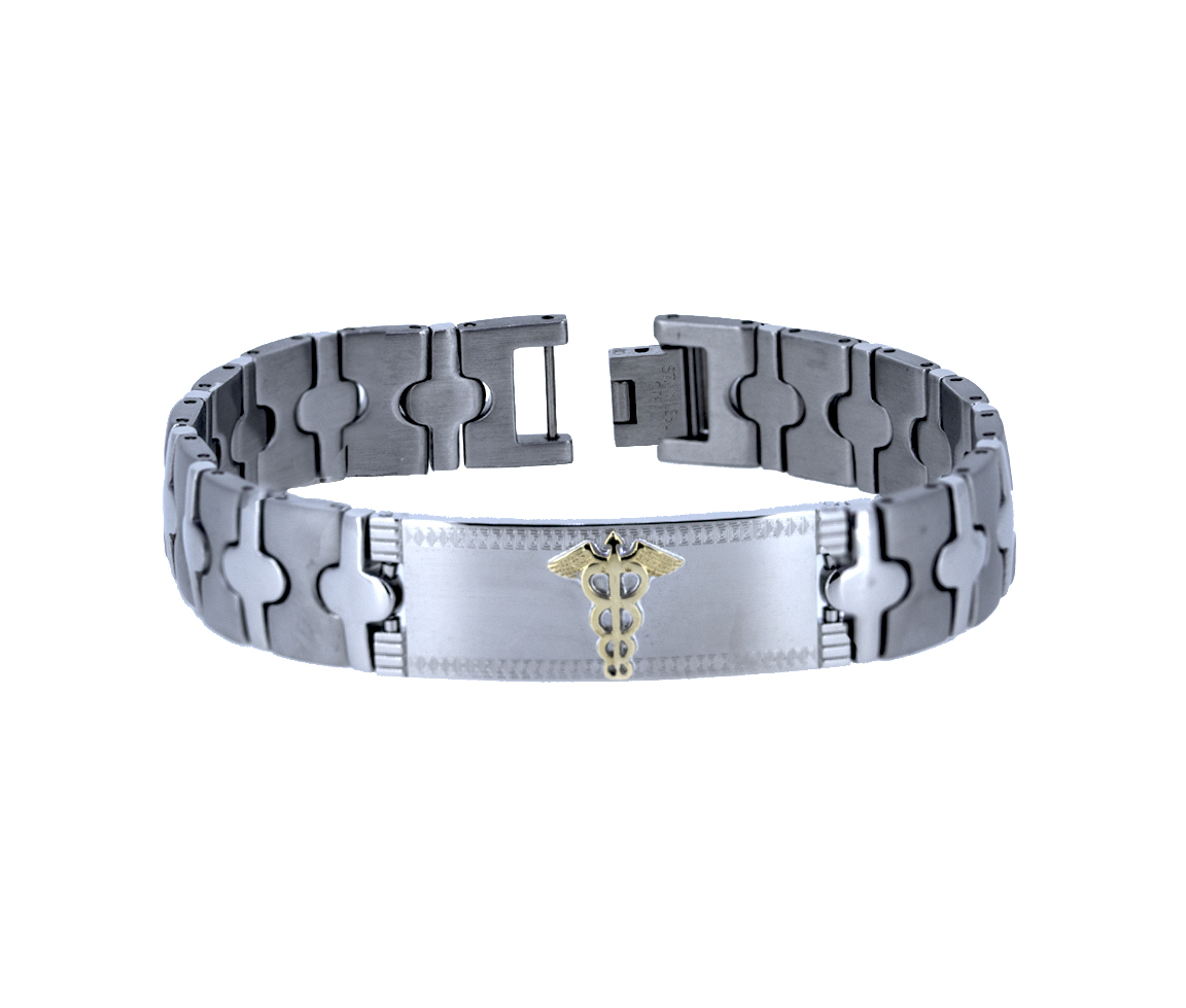 BRACELET MÉDICAL EN ACIER ET OR JAUNE - WB BMD116 - MEDICO BELLO