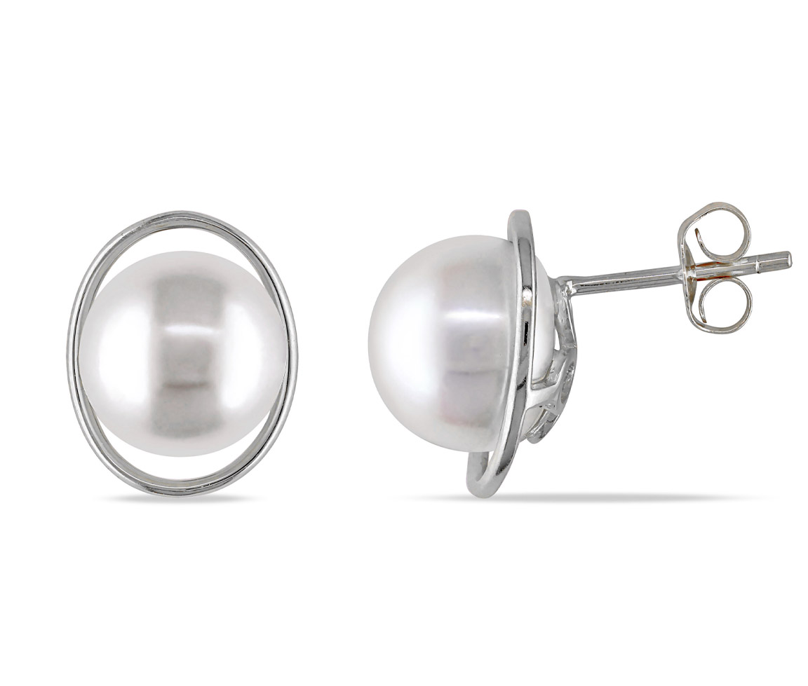 BOUCLES CERCLE EN OR BLANC SERTIES DE PERLES D'EAU DOUCE - DM FC1G3E15U6 - PERLE D'IMPORTATION