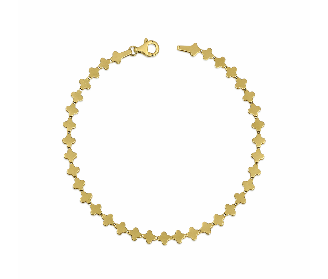 BRACELET EN OR JAUNE À MAILLES MINIS TRÈFLES UNIS - MB BRAFA08 - BIJOUX D'IMPORTATION