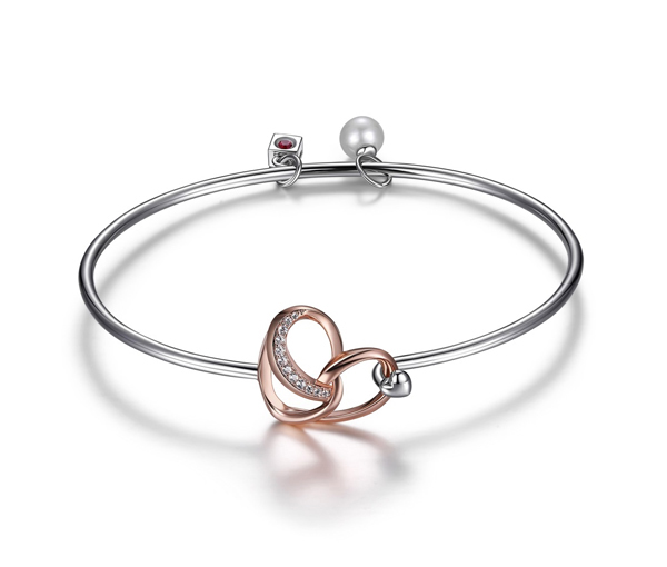 BRACELET BANGLE COEUR AJOURÉ AVEC CZ - PJ R1LAED978R - ELLE