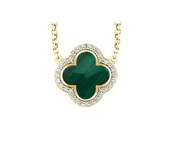 COLLIER EN OR ORNÉ D'UN TRÈFLE SERTI DE MALACHITE ET DE DIAMANTS - CR DX953YMA - BIJOUX CANADIEN