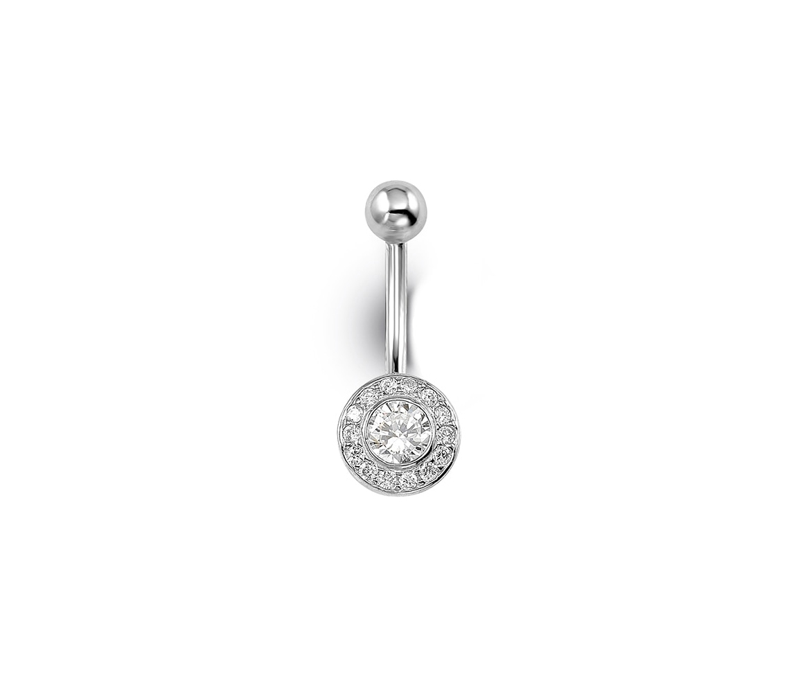 BARBELLE EN OR 14K BLANC SERTIE DE CUBIQUES ZIRCONIAS - SY 7030W - BIJOUX D'IMPORTATION