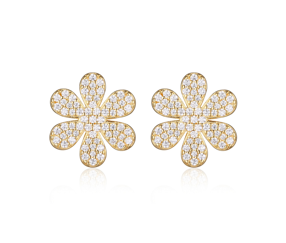 BOUCLES MARGUERITES EN ARGENT/PVD OR SERTIES DE CUBIQUES ZIRCONIAS - PJ 32ARBJ0000 - REIGN