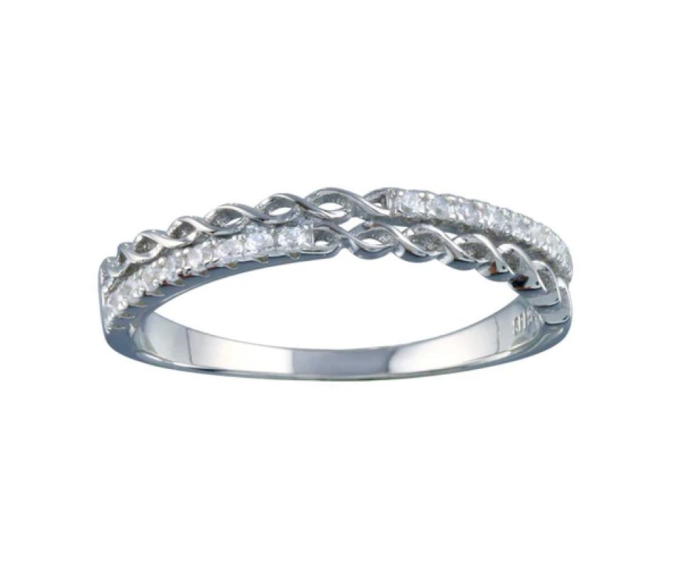 DÉLICAT JONC EN ARGENT RHODIÉ À MOTIF INFINI ET SERTI DE CUBIQUES ZIRCONIAS - SP STR01124/5 - BIJOUX D'IMPORTATION