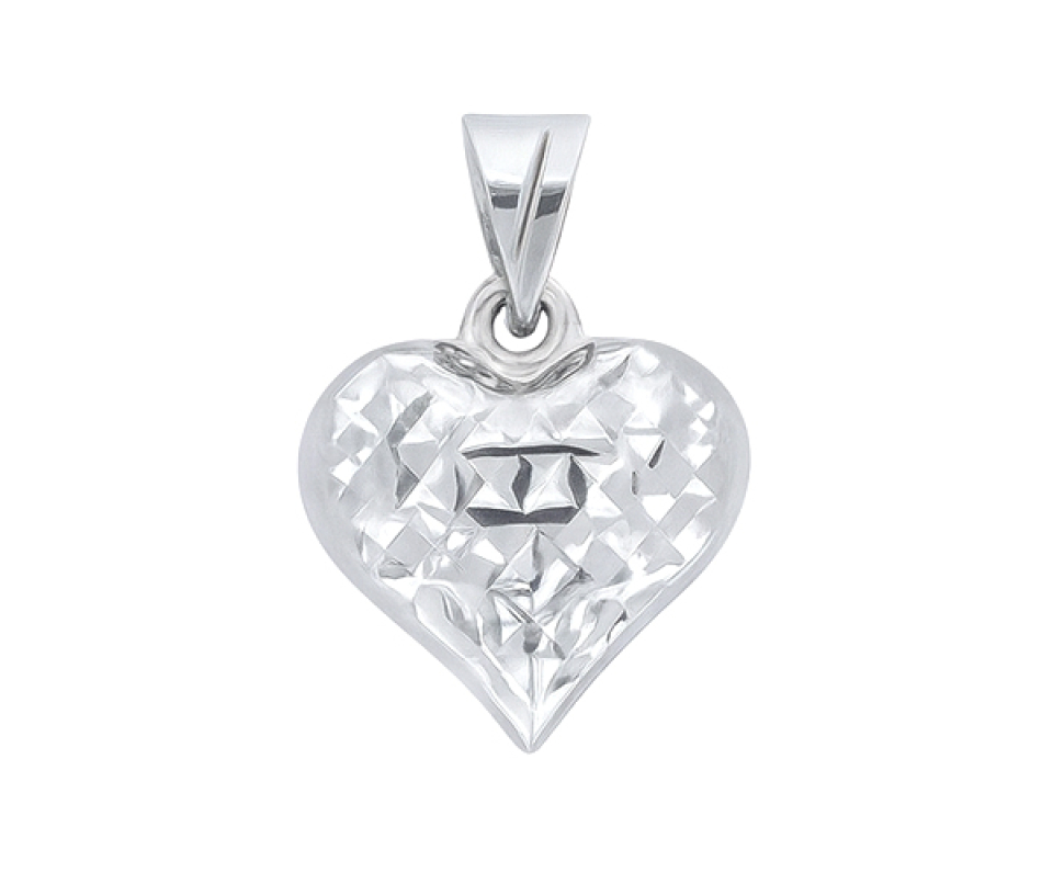 PENDENTIF COEUR BOMBÉ TAILLÉ DIAMANT EN OR BLANC - MB COEUR88 - BIJOUX D'IMPORTATION