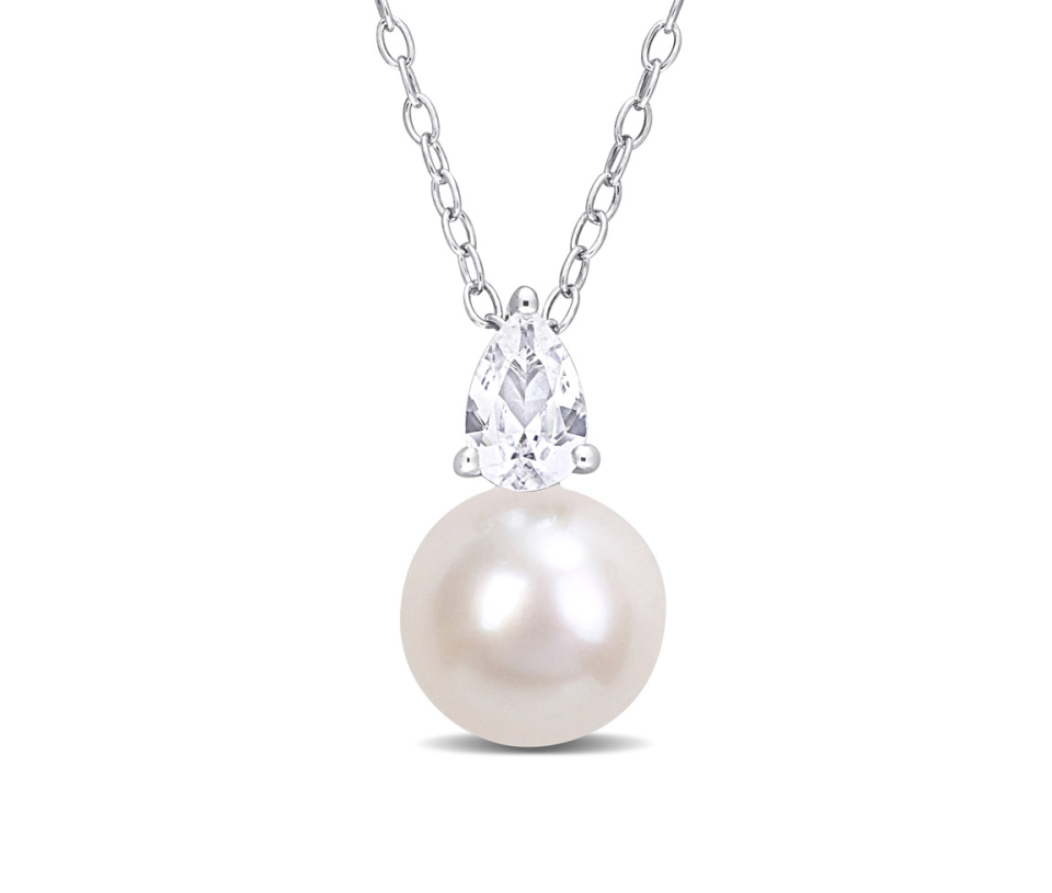 PENDENTIF EN ARGENT RHODIÉ SERTI D'UNE PERLE D'EAU DOUCE ET D'UN SAPHIR BLANC - DM FC2CTJ4993 - PERLE D'IMPORTATION