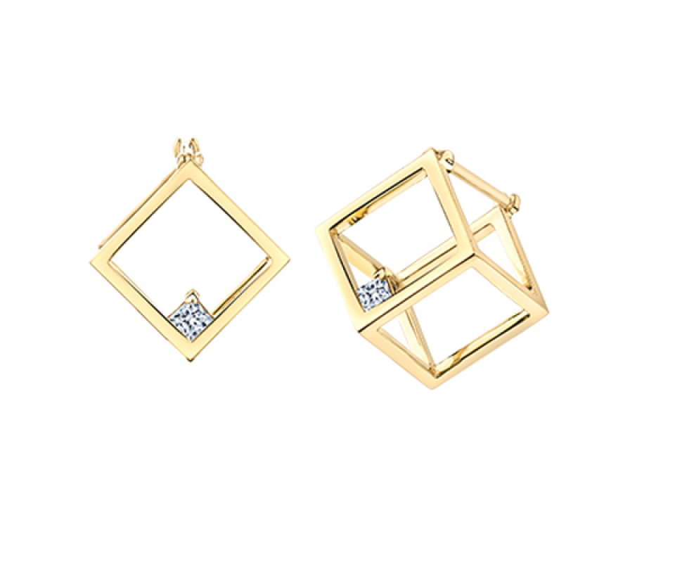 BOUCLES CUBES 3D EN OR JAUNE SERTIES DE DIAMANTS CANADIENS - CR ML807Y - BIJOUX CANADIEN
