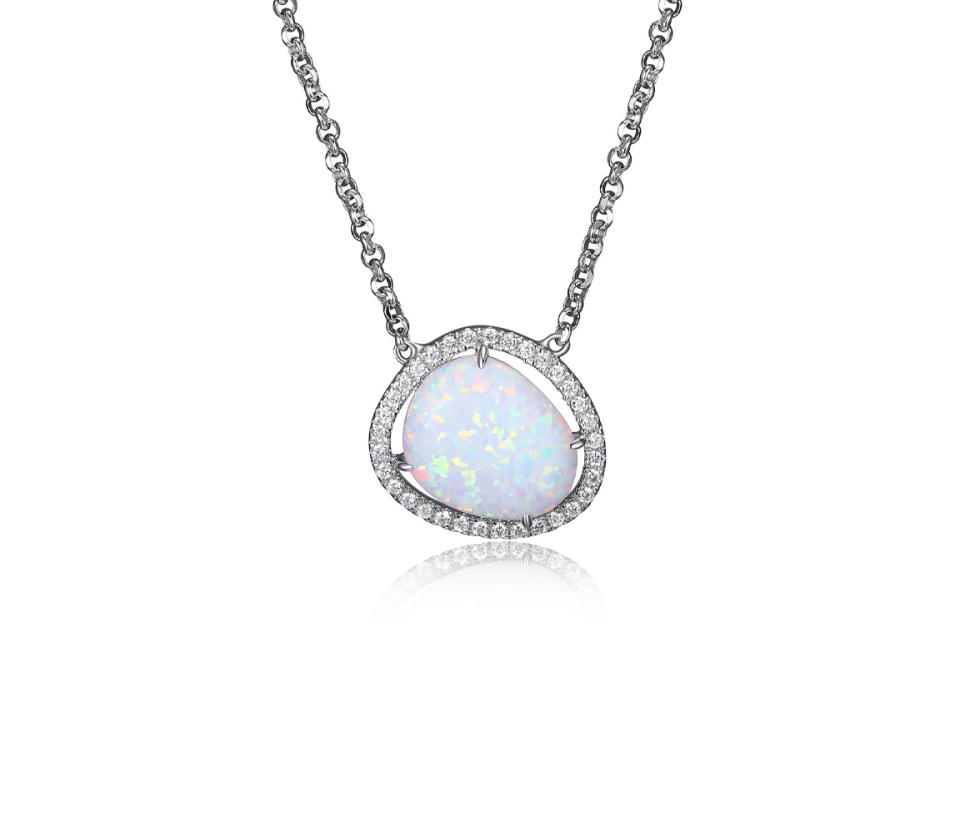 PENDENTIF EN ARGENT RHODIÉ SERTI D'UNE OPALE SYNTHÉTIQUE ET DE CUBIQUES ZIRCONIAS - PJ R0LBFU3946 - ELLE