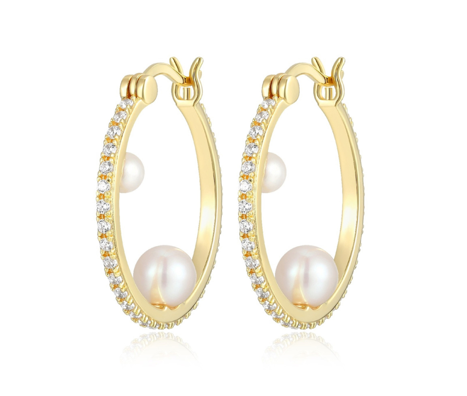 BOUCLES ANNEAUX EN ARGENT/PVD OR SERTIES DE PERLES D'EAU DOUCE ET DE CZ - PJ 32ATV9970K - REIGN