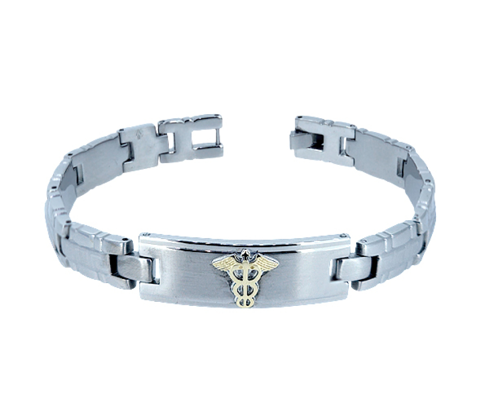 BRACELET MÉDICAL EN ACIER ET OR JAUNE À MOTIF VERSACE - WB BD538V - MEDICO BELLO