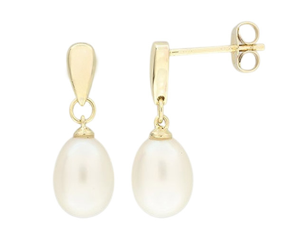 BOUCLES EN OR JAUNE SERTIES DE PERLES D'EAU DOUCE OBLONGS - DM FC2M6M - PERLE D'IMPORTATION