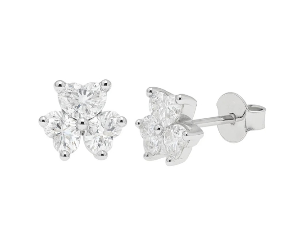 BOUCLES FLEURS EN ARGENT RHODIÉ SERTIES DE MOISSANITES - SP MDGE00015 - BIJOUX D'IMPORTATION