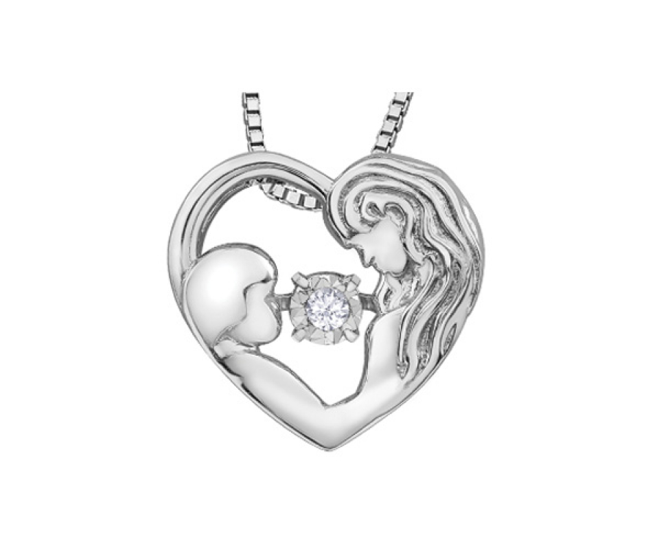 PENDENTIF MÈRE ET ENFANT EN ARGENT SERTI D'UN DIAMANT DANSANT - CR DD7828 - BIJOUX CANADIEN