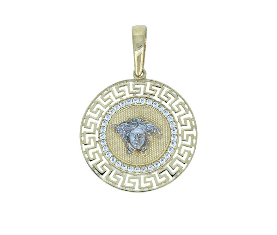 PENDENTIF À MOTIF VERSACE ET MÉDUSE EN OR SERTI DE CUBIQUES ZIRCONIAS - MB PENVER05 - BIJOUX D'IMPORTATION