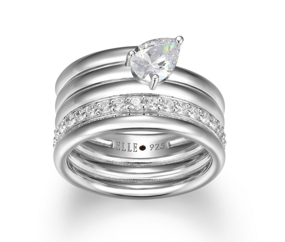 BAGUE ELLE 4 TOURS EN ARGENT RHODIÉ SERTIE DE CUBIQUES ZIRCONIAS - PJ R4LAJN00AG - ELLE