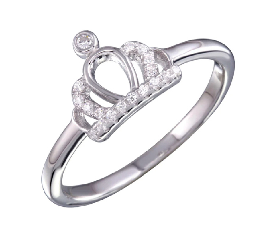 JOLIE BAGUE EN ARGENT RHODIÉ STYLE COURONNE SERTIE DE CUBIQUES ZIRCONIAS - SP BGR01158/5 - BIJOUX D'IMPORTATION