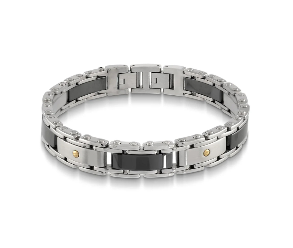 BRACELET EN ACIER ET CÉRAMIQUE NOIR AVEC ACCENT PVD OR - IG SMB104 - ITALGEM