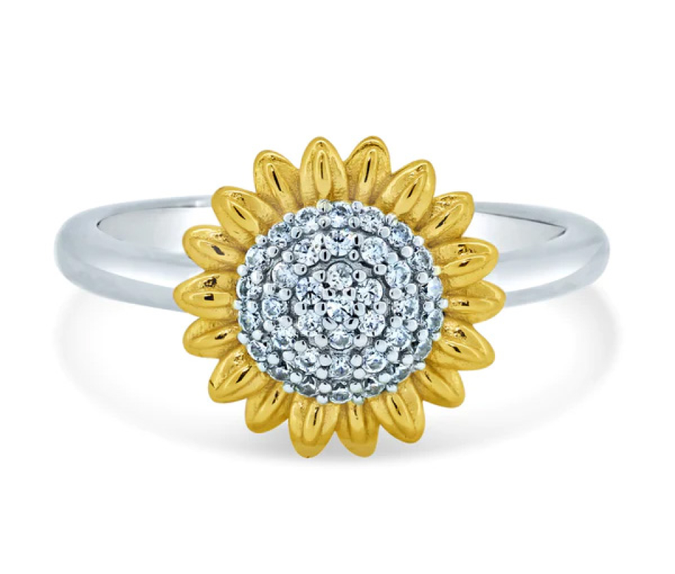 BAGUE TOURNESOL EN ARGENT RHODIÉ/PVD OR 2 TONS SERTIE DE CUBIQUES ZIRCONIAS - SP STR01173/7 - BIJOUX D'IMPORTATION