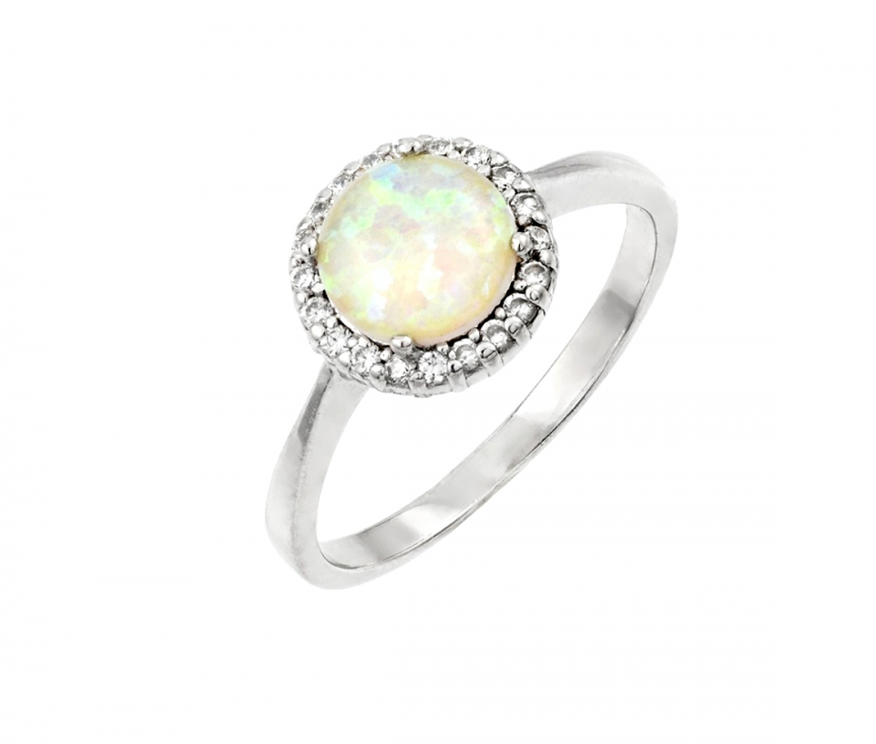 BAGUE EN ARGENT RHODIÉ SERTIE D'UNE OPALE SYNTHÉTIQUE ET DE CUBIQUES ZIRCONIAS - SP STR00990 - BIJOUX D'IMPORTATION