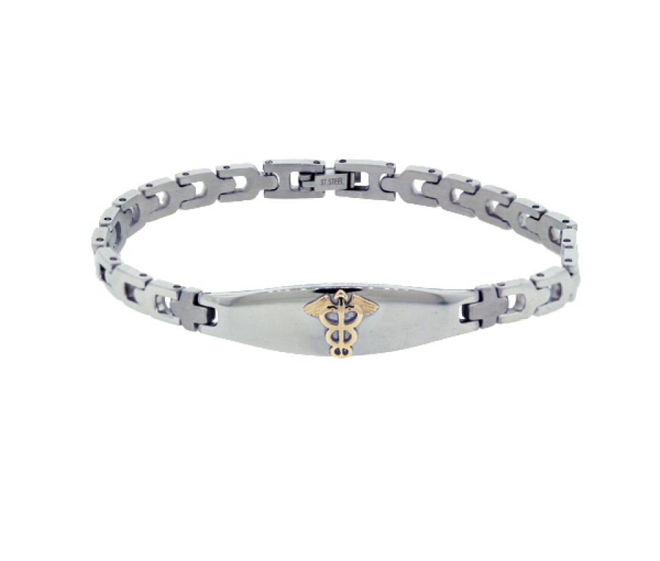 BRACELET MÉDICAL EN ACIER ET OR 10K - WB BMD519 - MEDICO BELLO