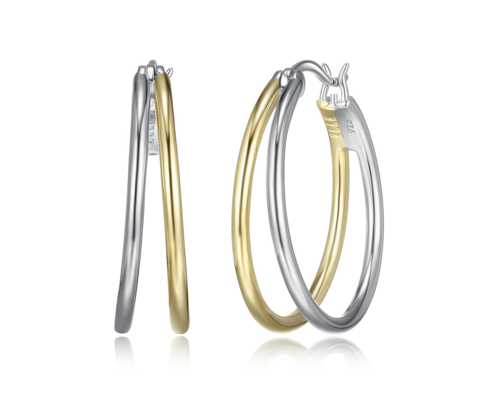 BOUCLES ELLE DOUBLE ANNEAUX EN ARGENT RHODIÉ/PVD OR 2 TONS - PJ R2LCNU970K - ELLE