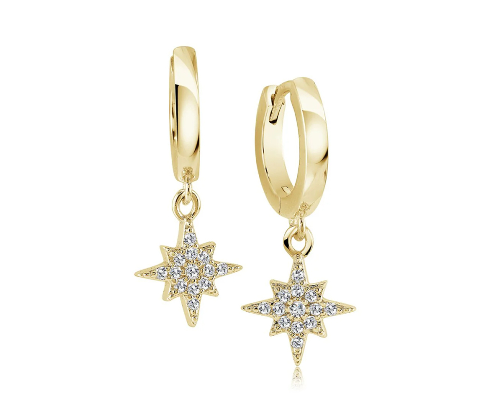 BOUCLES HUGGIES EN ACIER/PVD OR SERTIES D'ÉTOILES AVEC CUBIQUES ZIRCONIAS - IG SEA393 - VELORIA