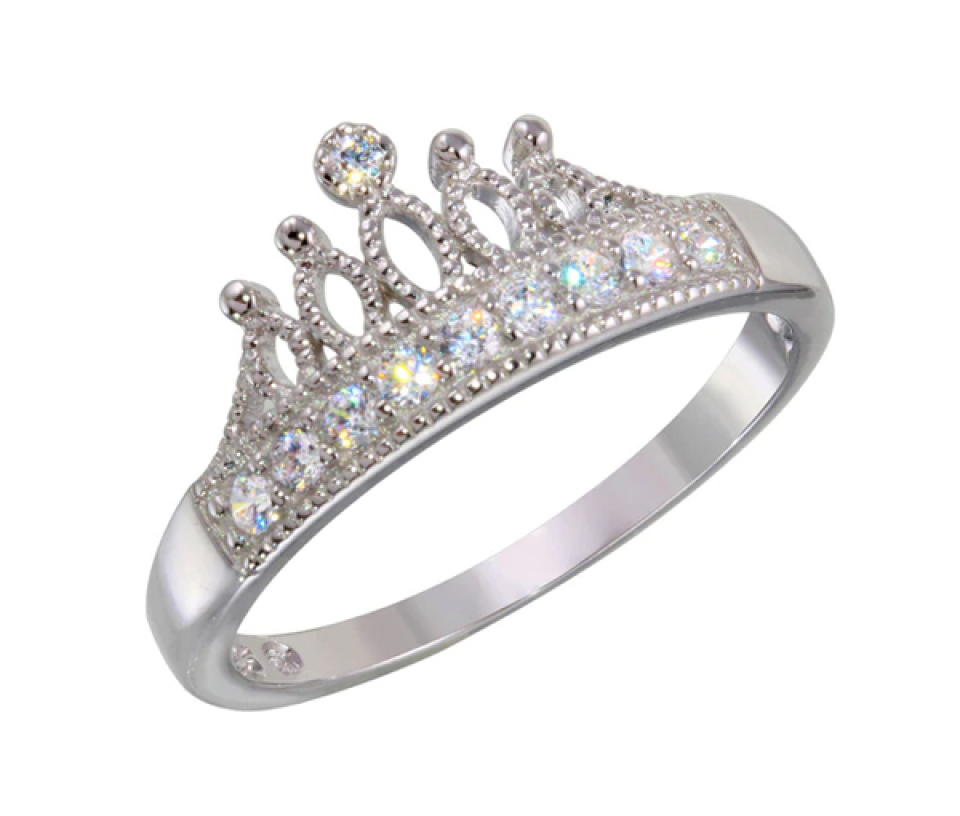 JOLIE BAGUE EN ARGENT RHODIÉ STYLE COURONNE SERTIE DE CUBIQUES ZIRCONIAS - SP BGR01144/5 - BIJOUX D'IMPORTATION