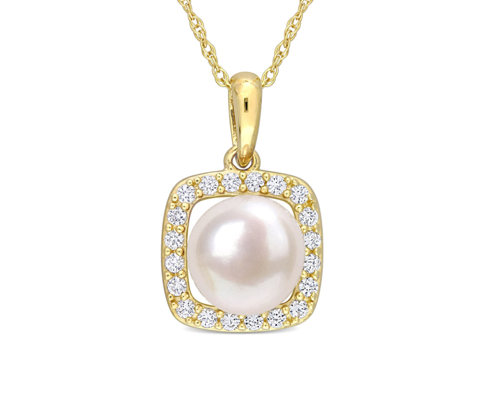 PENDENTIF EN OR JAUNE SERTI DE DIAMANTS ET D'UNE PERLE D'EAU DOUCE ET SA CHAINE - DM FC2BP9CB5Y - PERLE D'IMPORTATION