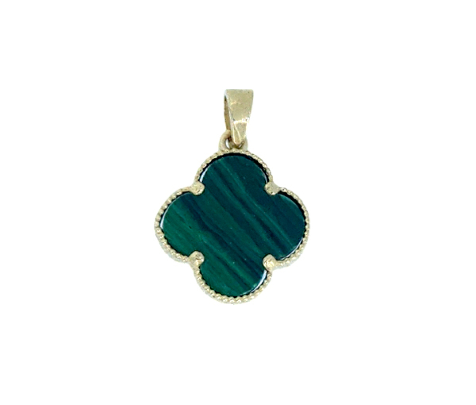 PENDENTIF TRÈFLE EN OR SERTI DE MALACHITE - MB TREPEMA13 - BIJOUX D'IMPORTATION