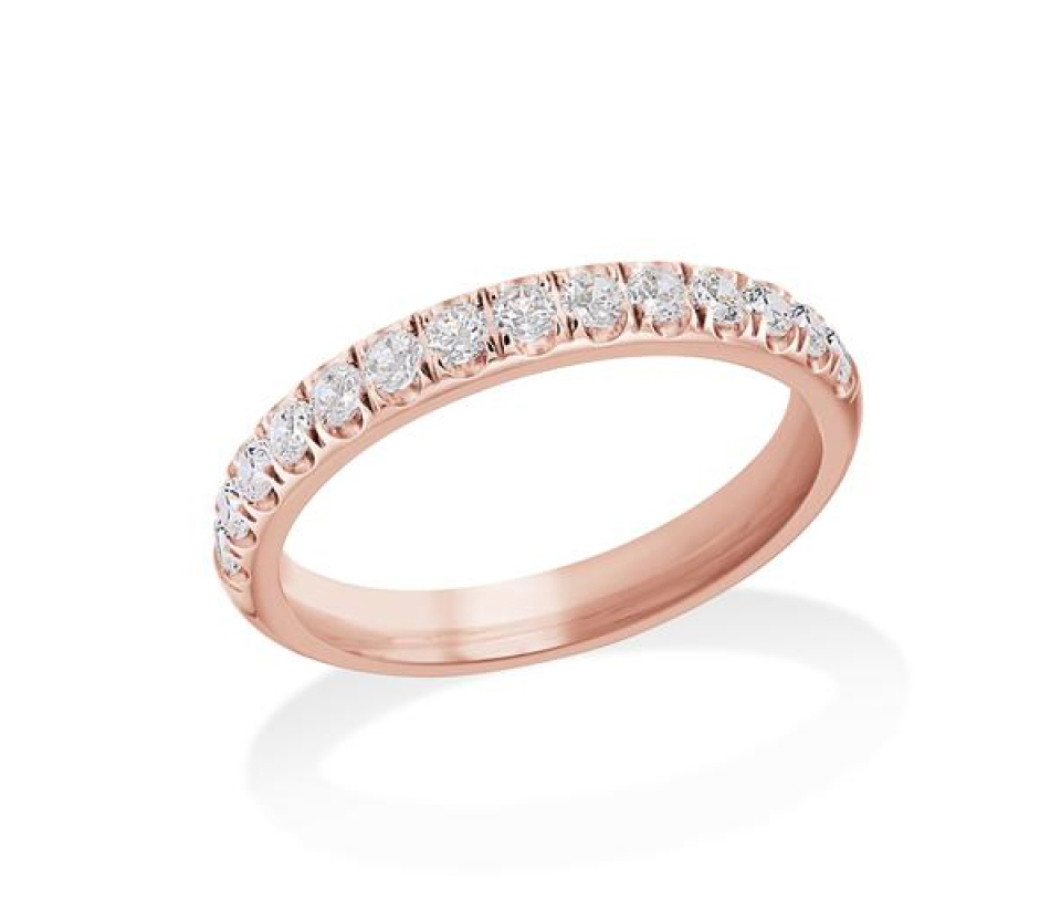 JONC SEMI-ÉTERNITÉ EN ACIER/PVD OR ROSE SERTI DE CUBIQUES ZIRCONIAS - IG SWR5/7 - VELORIA