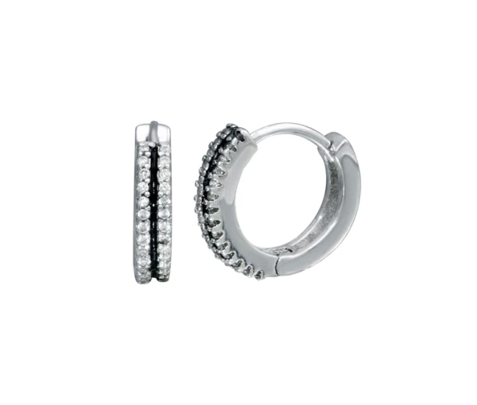 BOUCLES HUGGIES EN ARGENT RHODIÉ SERTIES DE 2 RANGS DE CUBIQUES ZIRCONIAS - SP STE01325 - BIJOUX D'IMPORTATION