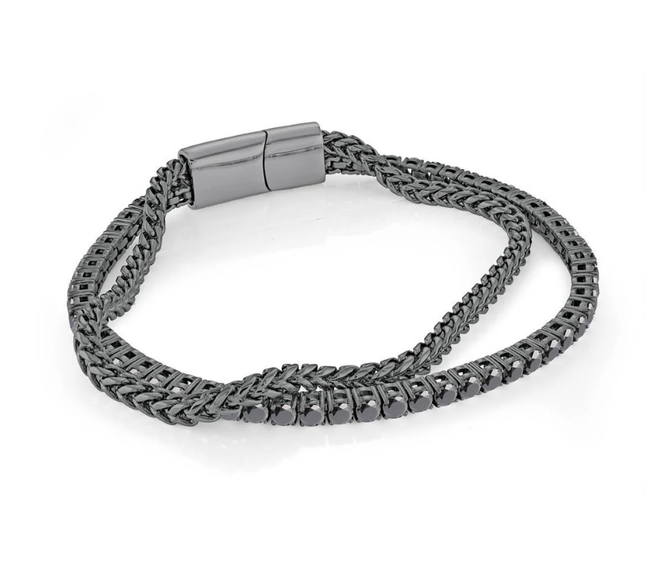 BRACELET DOUBLE EN ACIER/PVD GUNMETAL À MAILLE FRANCO ET TENNIS SERTI DE CUBIQUES ZIRCONIAS - IG SMB756BK8 - ITALGEM