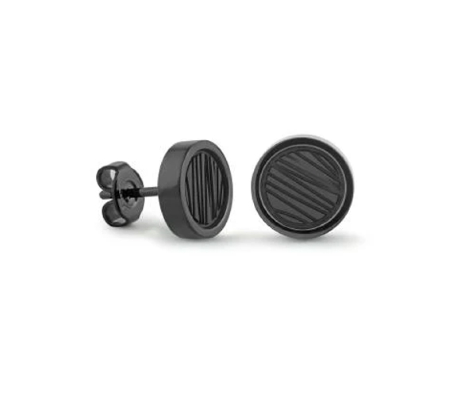 BOUCLES FIXES EN ACIER/PVD NOIR AVEC MOTIF DE RAINURES - IG SEA208 - ITALGEM
